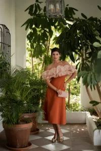 vestido solene teja