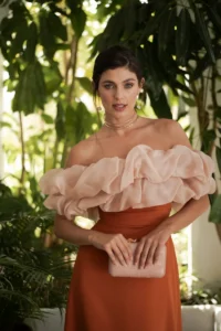 vestido solene teja