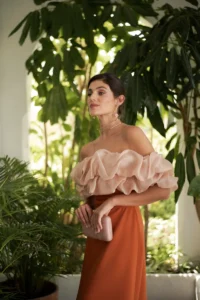 vestido solene teja